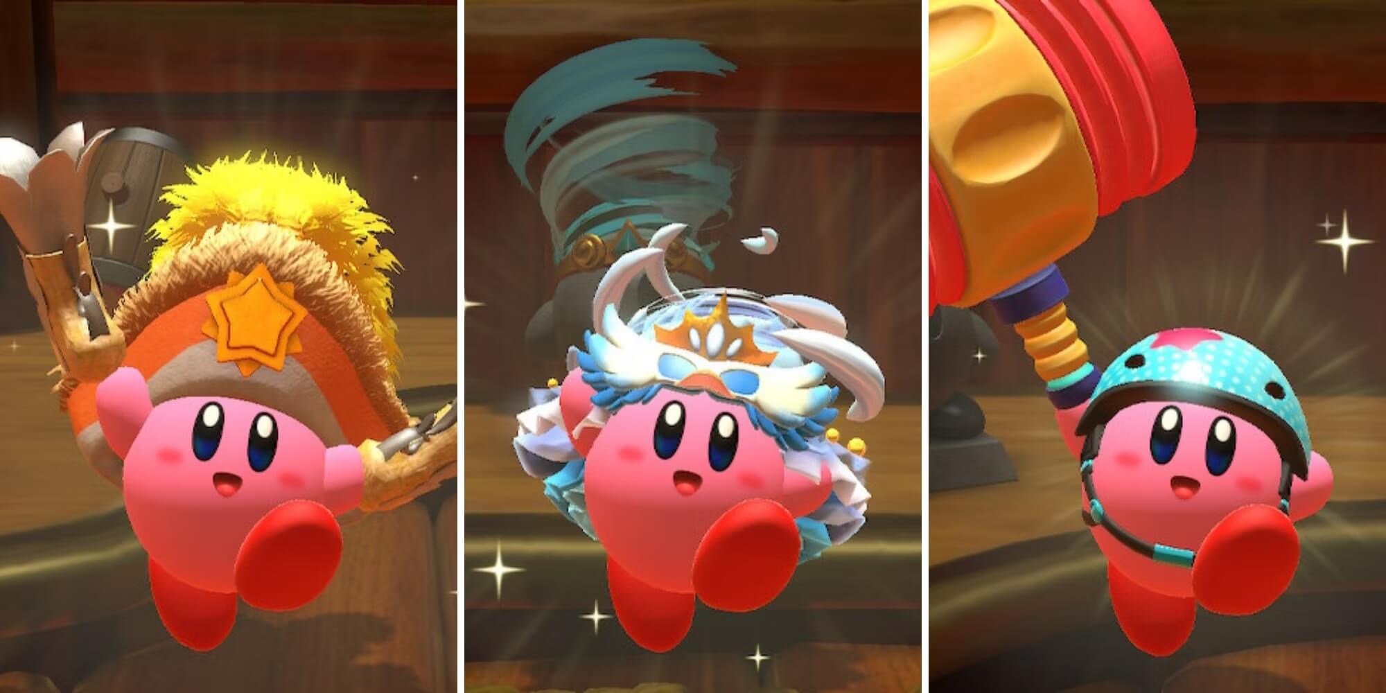 Noble Ranger Kirby, Fleur Tornado Kirby and Toy Hammer Kirby